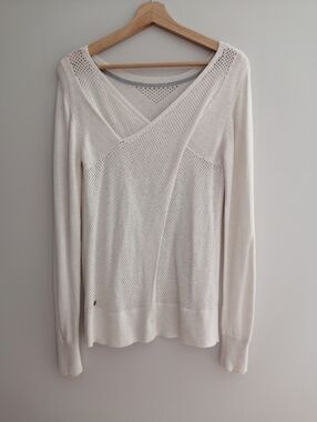Lululemon Sunset Savasana White Knit Sweater Open Crossover Back Small
